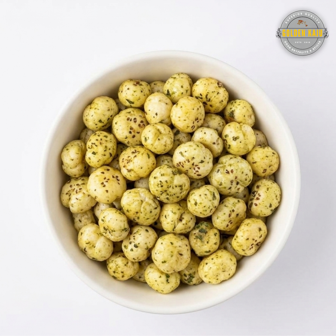 Pudina Roasted Makhana | Refreshing Mint Fox Nuts Snack : Golden Kaju's Coastal Nuts