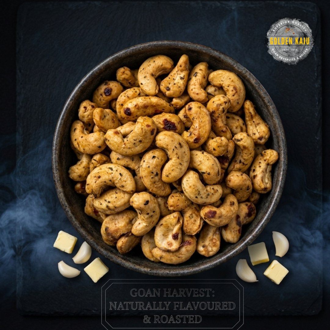 Butter Garlic Flavored Roasted Cashews - Premium Goan Coastal Nuts