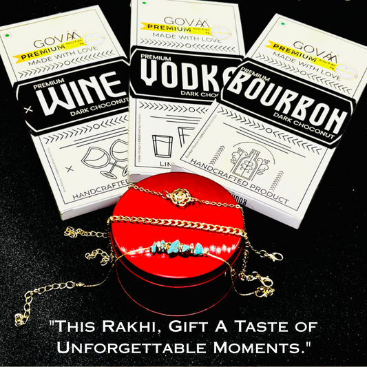 The Connoisseur's Rakhi: Artisan Alcoholic Flavored Dark Chocolates with Bracelet Rakhi