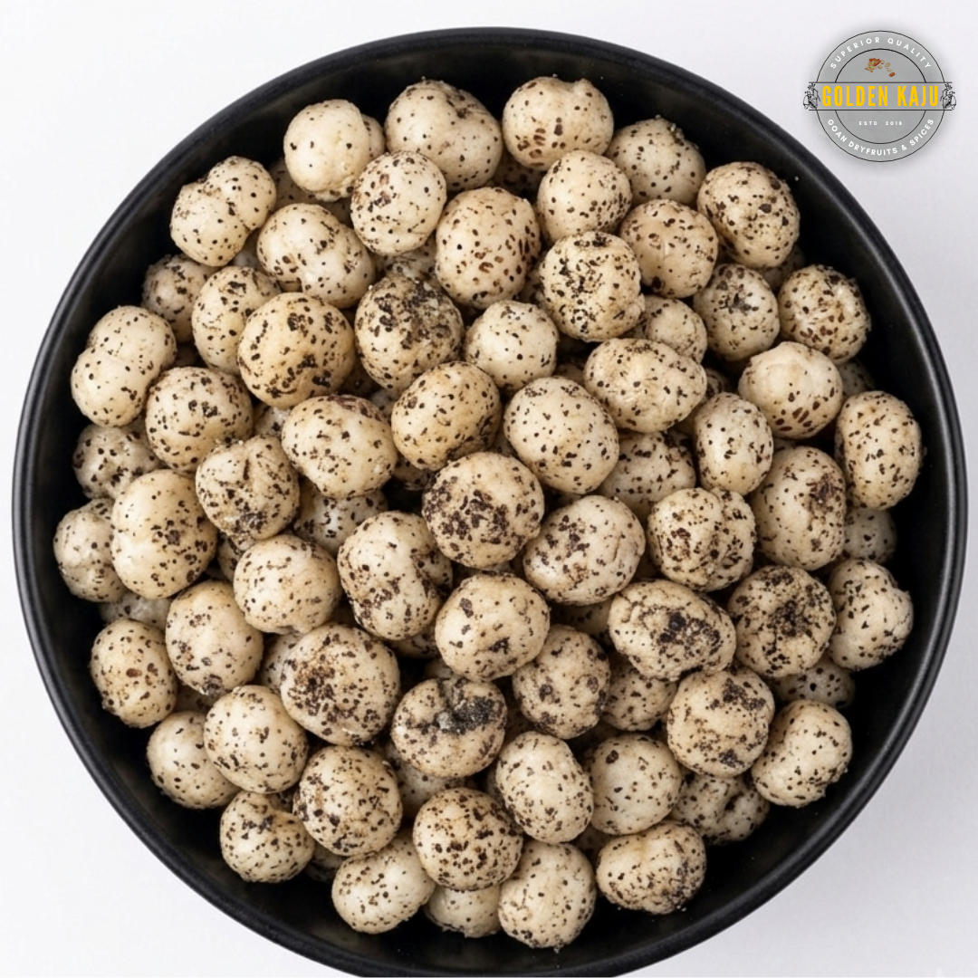 Black Pepper Roasted Makhana (Fox Nuts) : Golden Kaju's Coastal Nuts Crispy Fox Nuts Snack