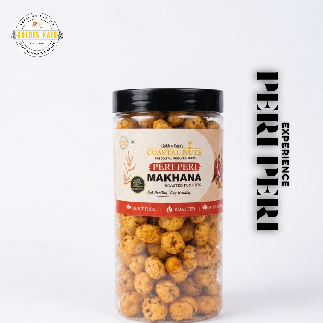 Peri Peri Roasted Makhana | Golden Kaju's Coastal Nuts : Spicy & Crunchy Fox Nuts
