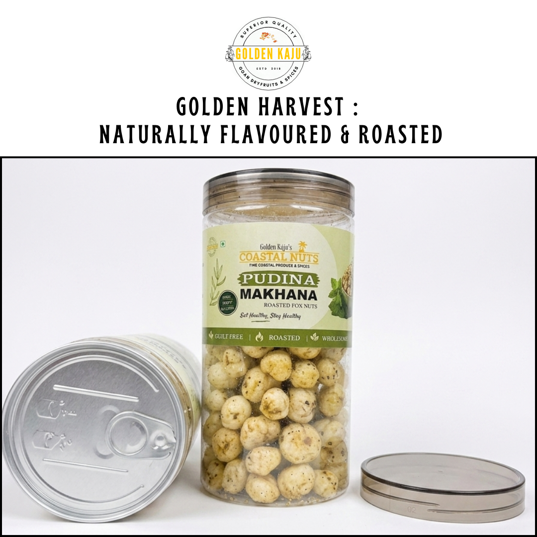 Pudina Roasted Makhana | Refreshing Mint Fox Nuts Snack : Golden Kaju's Coastal Nuts