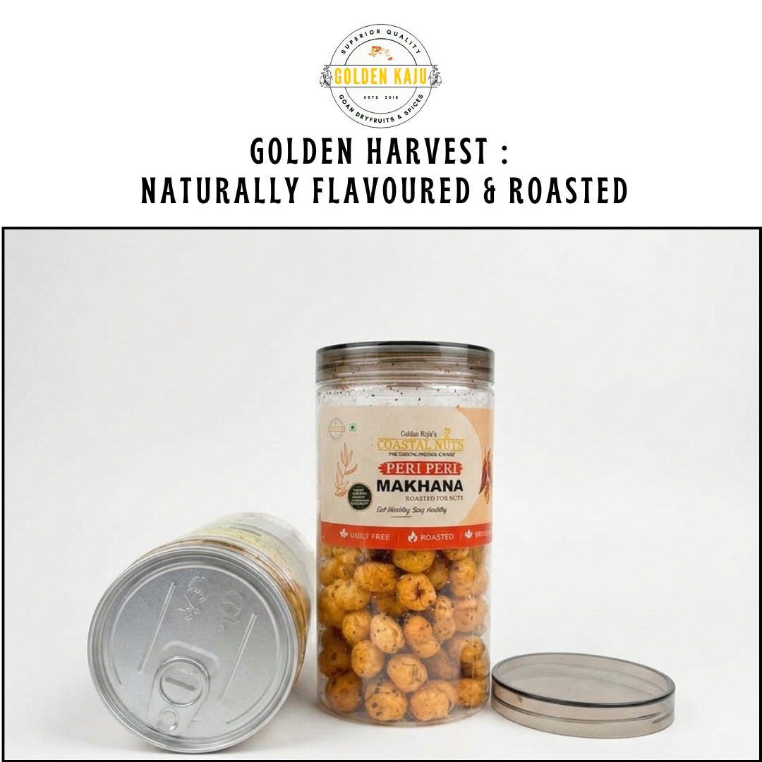 Peri Peri Roasted Makhana | Golden Kaju's Coastal Nuts : Spicy & Crunchy Fox Nuts