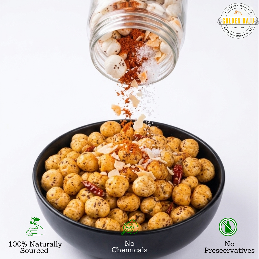 Peri Peri Roasted Makhana | Golden Kaju's Coastal Nuts : Spicy & Crunchy Fox Nuts