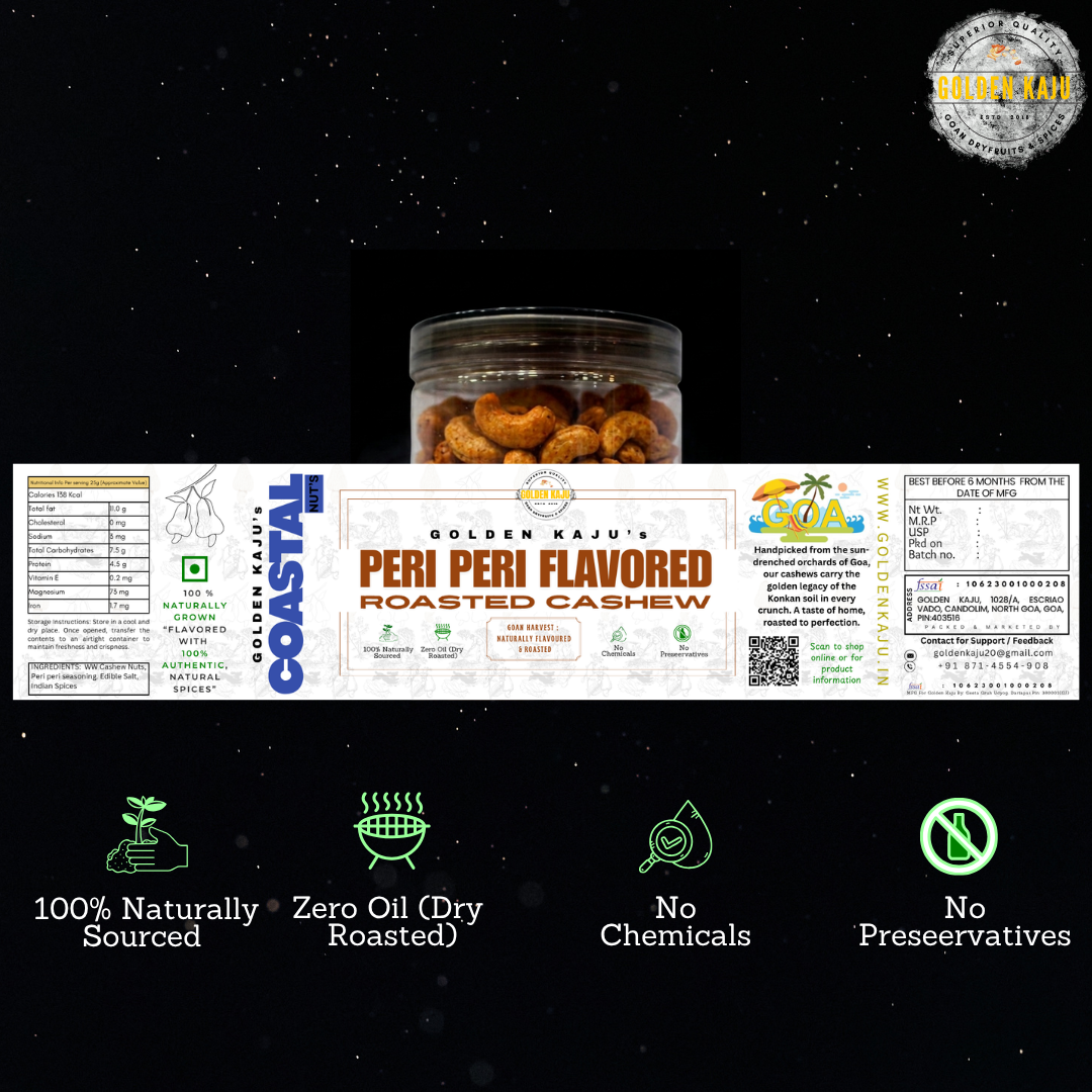 Spicy Peri Peri Roasted Cashews | Zero Oil Dry Roasted | Coastal series