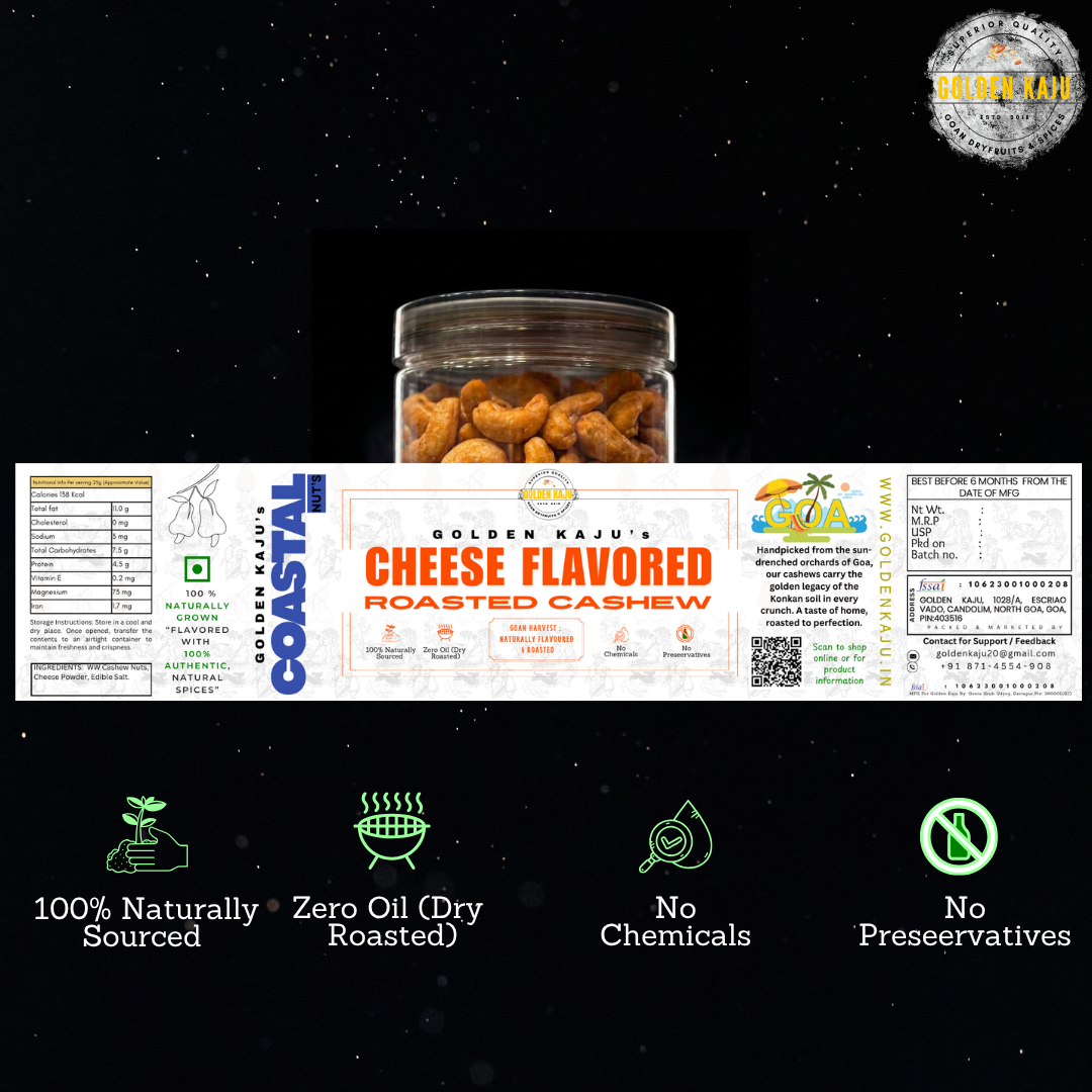 Cheese Flavored Roasted Cashews - Golden Kaju's Coastal Series