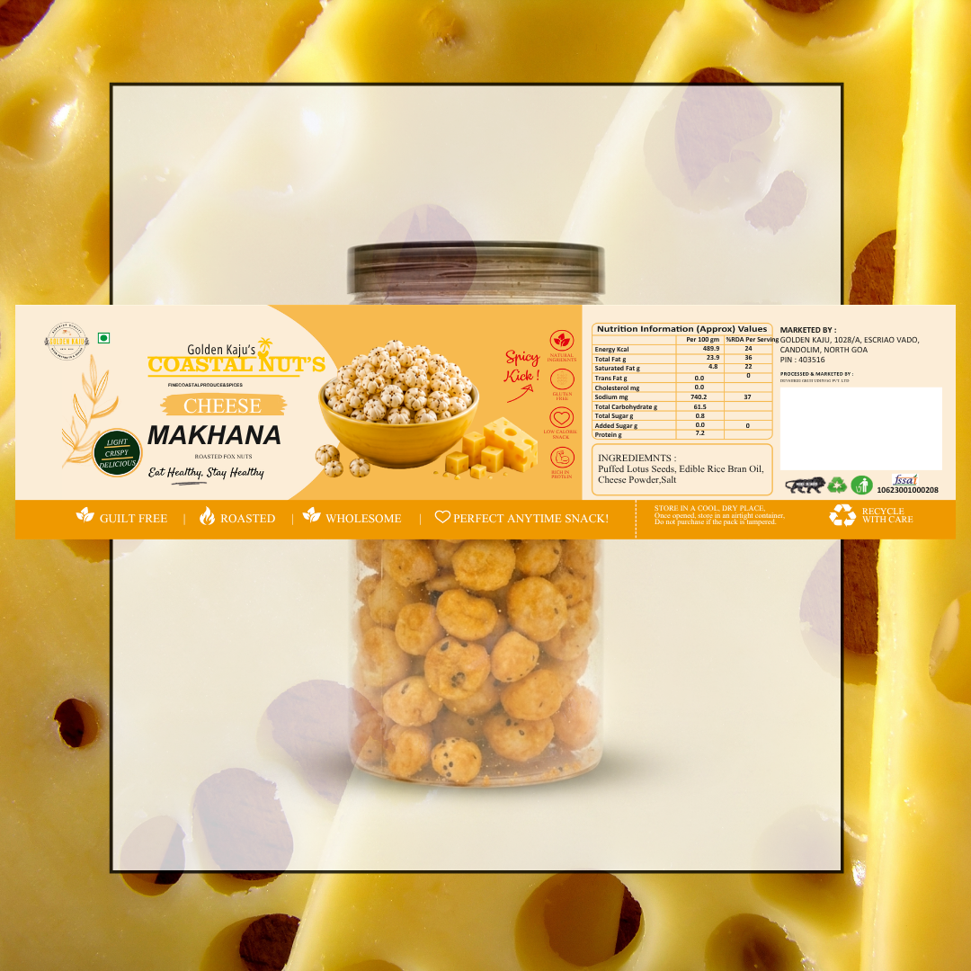 Cheese Roasted Makhana | Savory Fox Nuts Snack : Golden Kaju's Coastal Nuts