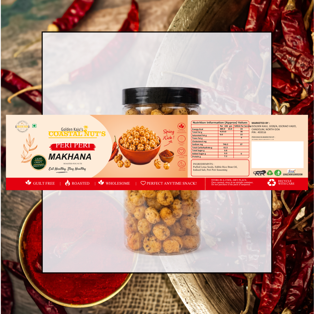 Peri Peri Roasted Makhana | Golden Kaju's Coastal Nuts : Spicy & Crunchy Fox Nuts