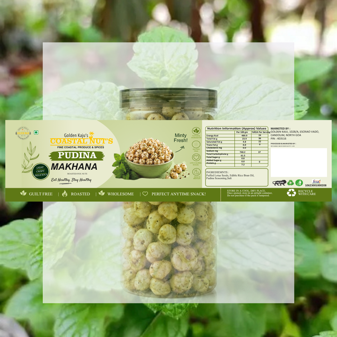Pudina Roasted Makhana | Refreshing Mint Fox Nuts Snack : Golden Kaju's Coastal Nuts